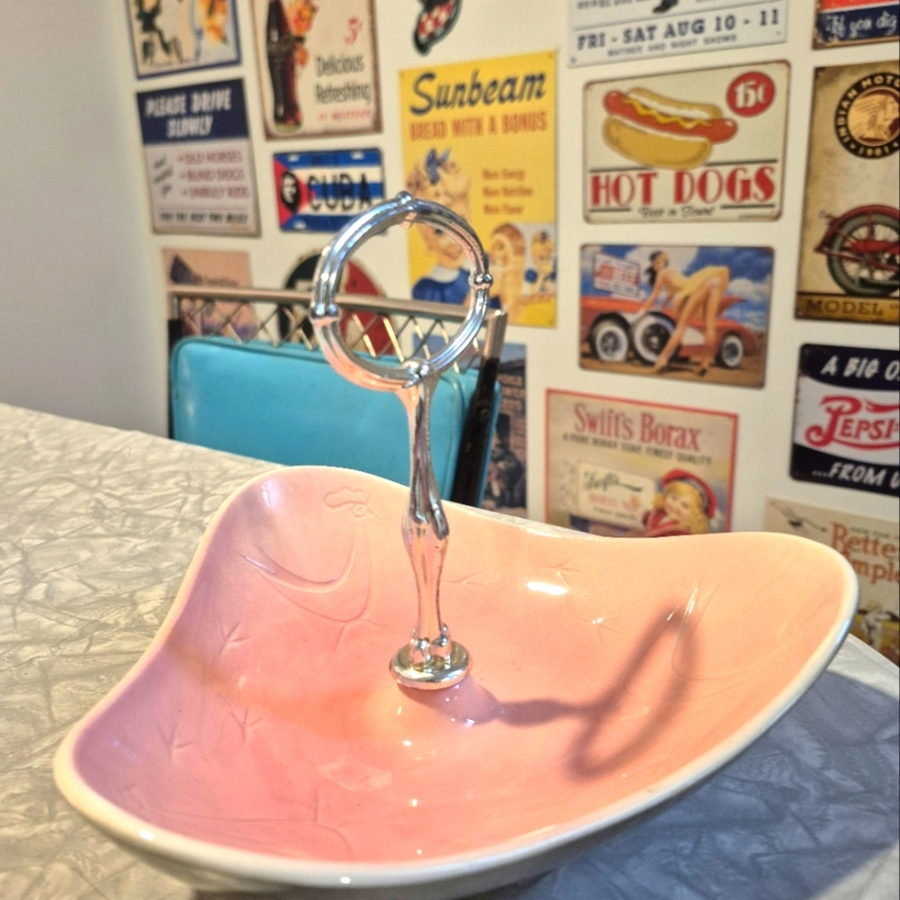 Pink Vintage Mid Century Modern Atomic Dish